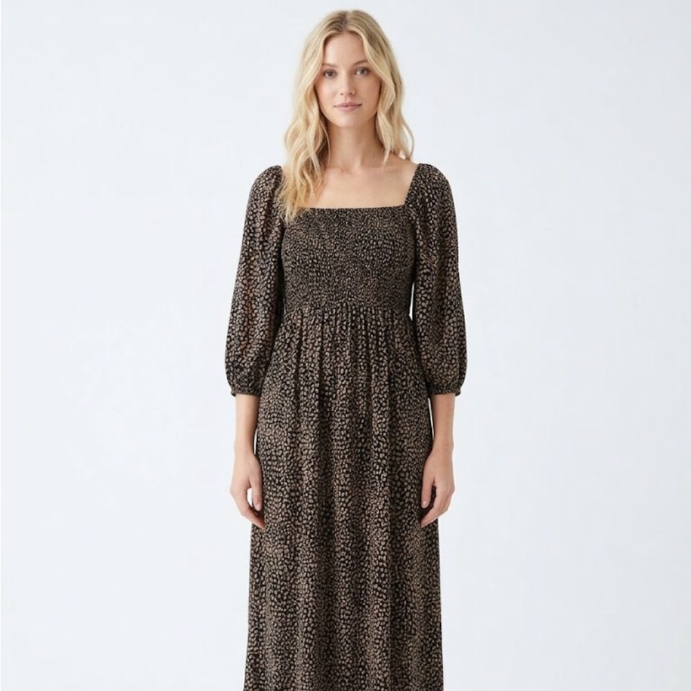 Before You with love black & brown smocked dot print maxi dress boho size medium